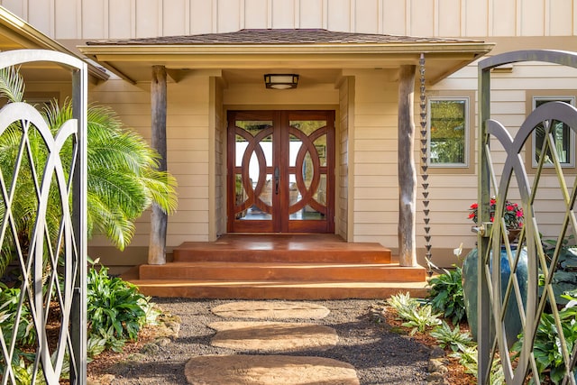 property entrance with french doors