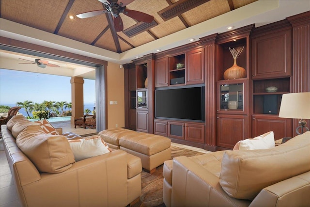 living room with ceiling fan