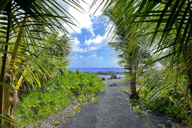 view of water feature with a beach view