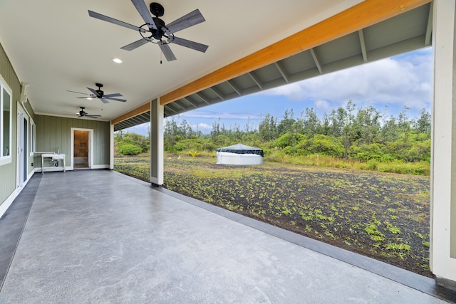 view of patio / terrace featuring ceiling fan