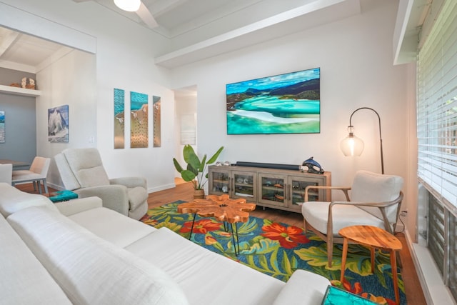 3880 Wyllie Rd Unit 11A, Princeville, HI 96722 - living room with wood finished floors and baseboards