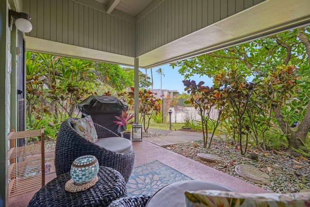 3880 Wyllie Rd Unit 11A, Princeville, HI 96722 - view of patio / terrace with a fenced backyard and area for grilling
