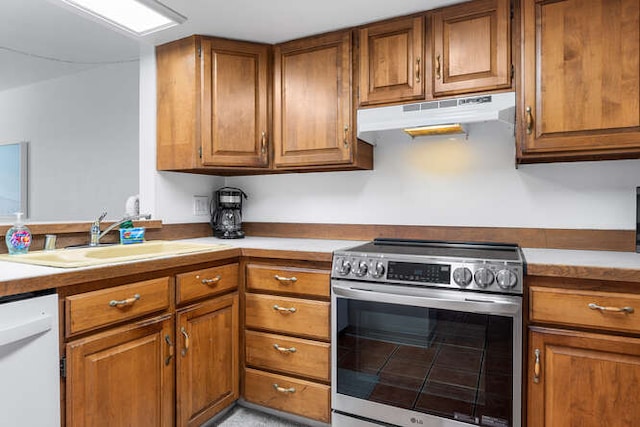 kitchen with stainless steel electric stove, dishwasher, and sink