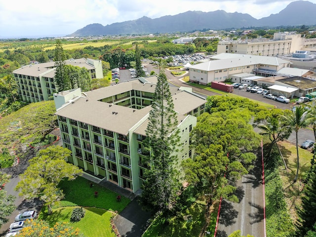 birds eye view of property with a mountain view