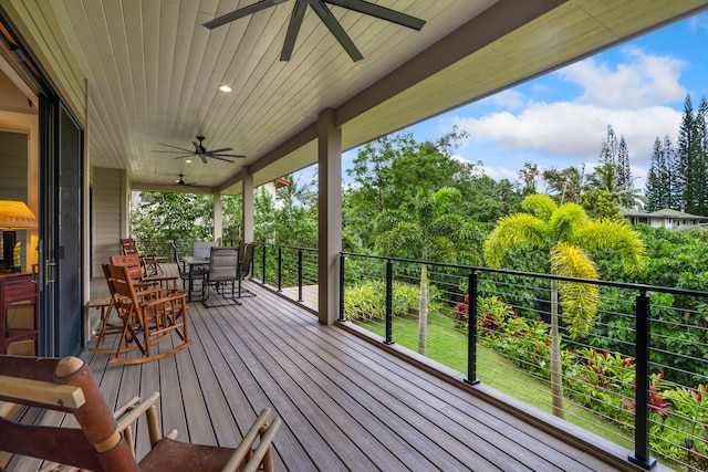 wooden terrace with ceiling fan