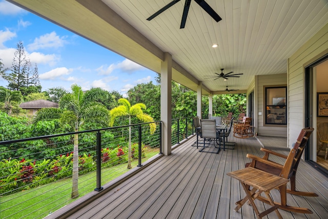 wooden deck with ceiling fan