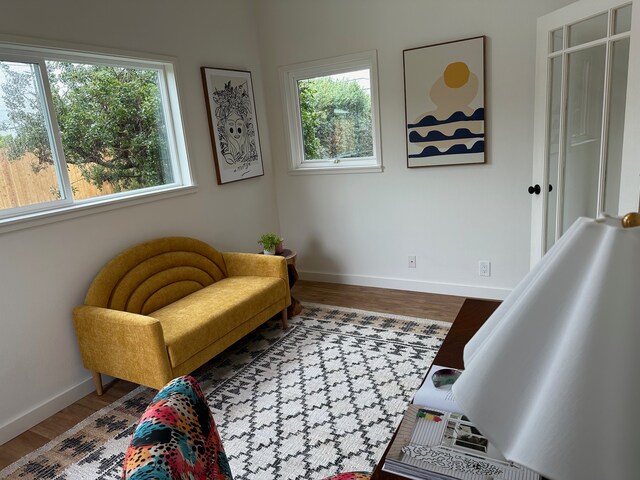 sitting room with hardwood / wood-style floors