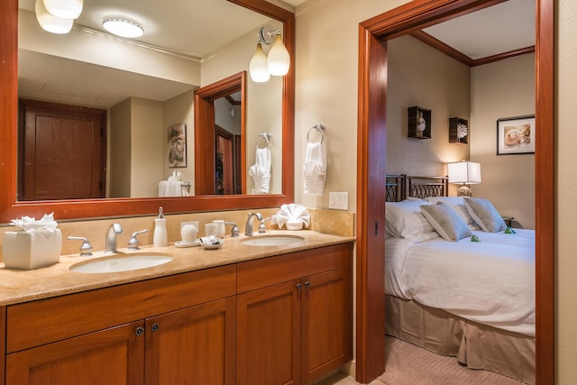 69-1000 Kolea Kai Cir Unit 9E, Waikoloa, HI 96738 - ensuite bathroom with double vanity and ornamental molding