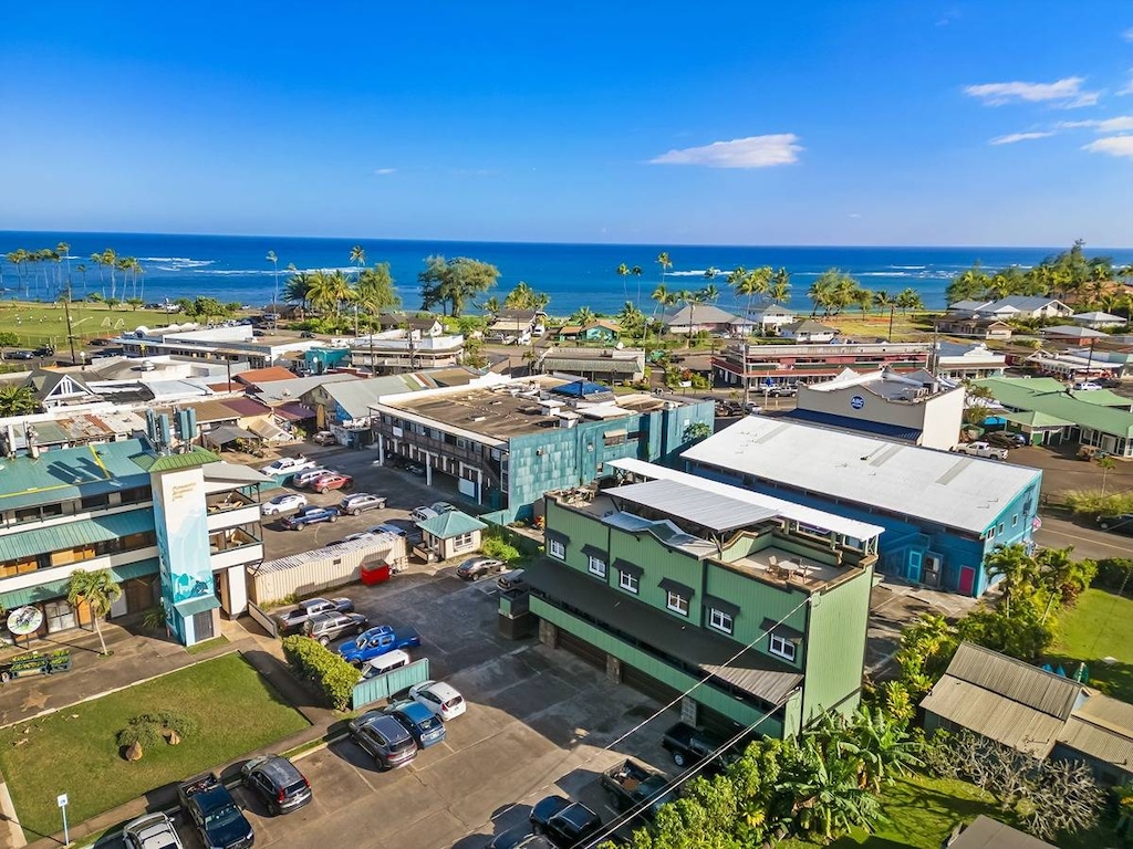 aerial view with a water view