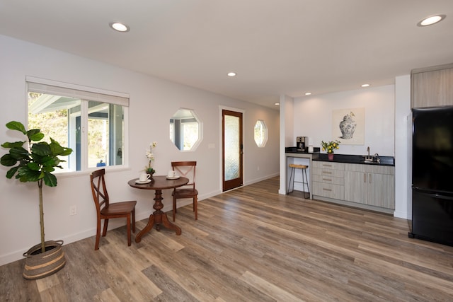 interior space with hardwood / wood-style floors and sink