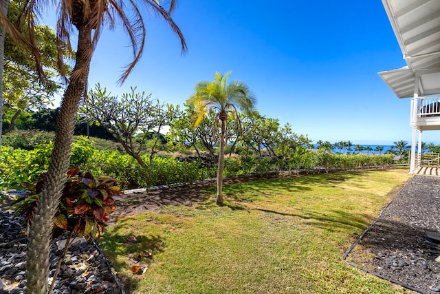 view of yard with a water view