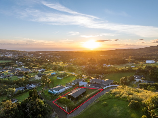 view of aerial view at dusk