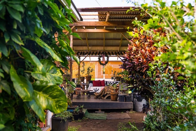 wooden deck with a pergola