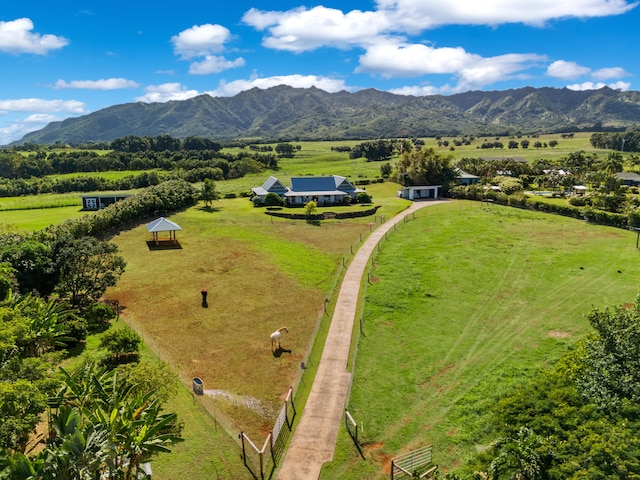 aerial view with a mountain view and a rural view