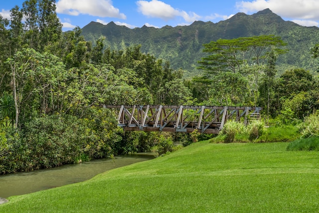 view of mountain feature featuring a water view