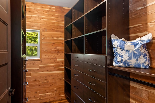 walk in closet with hardwood / wood-style floors