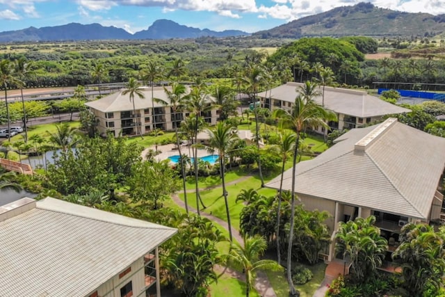 drone / aerial view with a mountain view