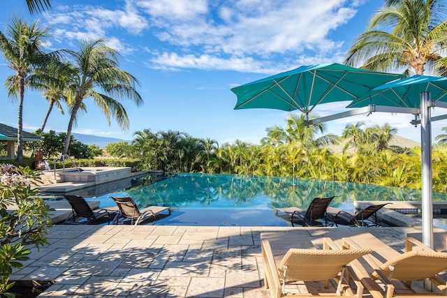 view of swimming pool featuring a patio