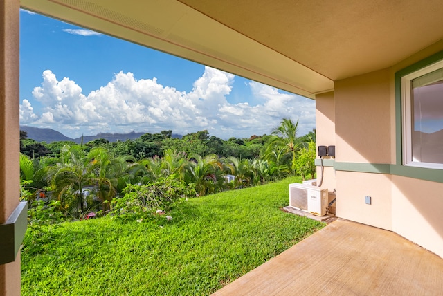 view of yard featuring a mountain view and ac unit