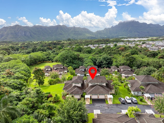 drone / aerial view with a mountain view