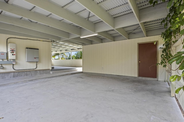 garage featuring water heater