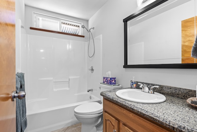 full bathroom featuring toilet, vanity, bathing tub / shower combination, and tile patterned floors