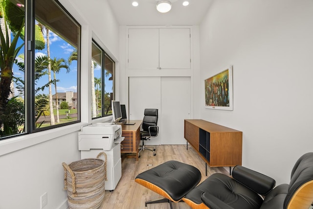 office space featuring light wood-type flooring