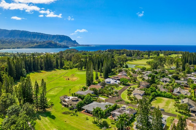 birds eye view of property featuring a water and mountain view