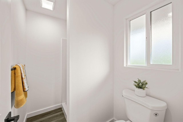 bathroom with hardwood / wood-style floors and toilet