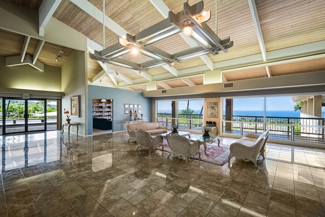 lobby with a water view