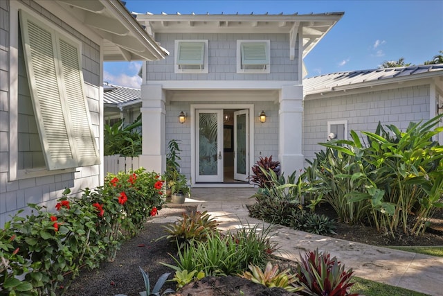 doorway to property featuring french doors