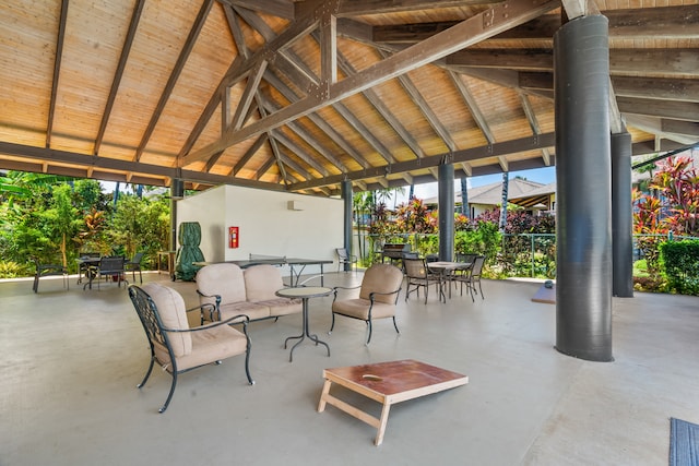 view of patio / terrace featuring outdoor lounge area and a gazebo