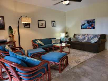 living room featuring ceiling fan