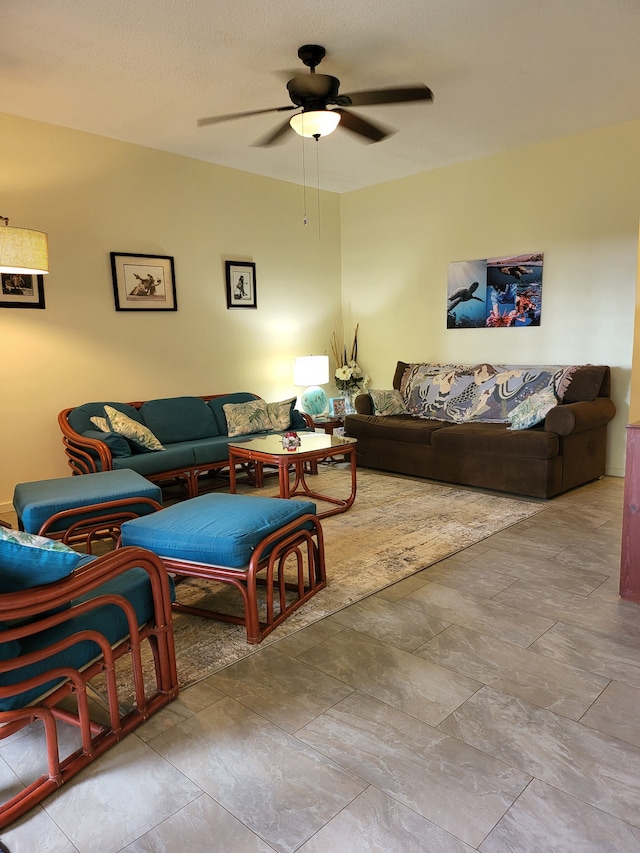 living room with ceiling fan