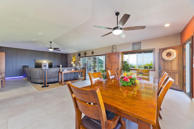 dining area featuring ceiling fan