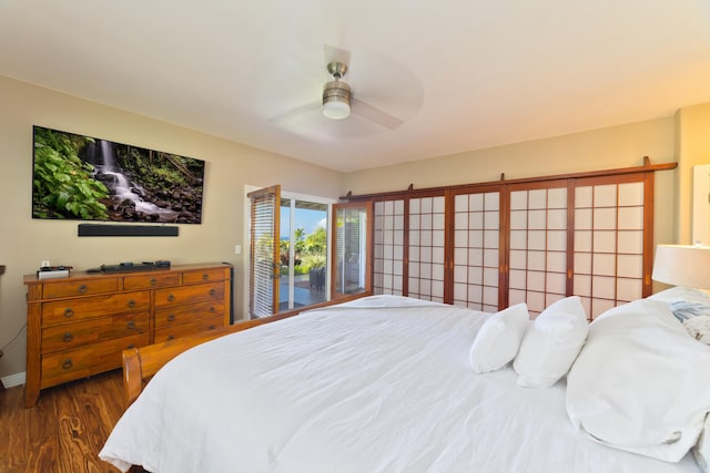 bedroom featuring wood-type flooring and ceiling fan