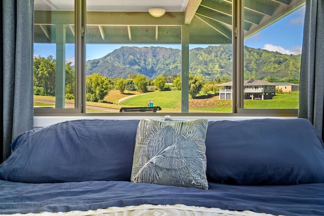 view of patio featuring a mountain view