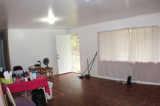 interior space featuring dark parquet floors