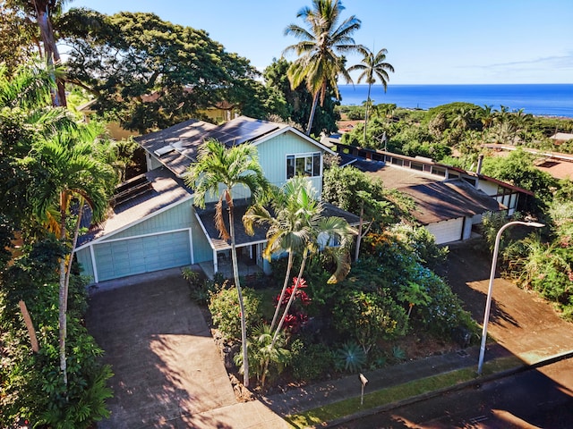 aerial view featuring a water view