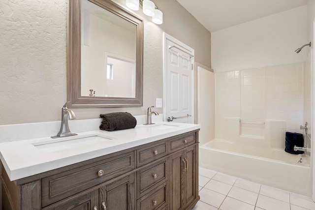 bathroom with tile patterned floors, vanity, and bathtub / shower combination