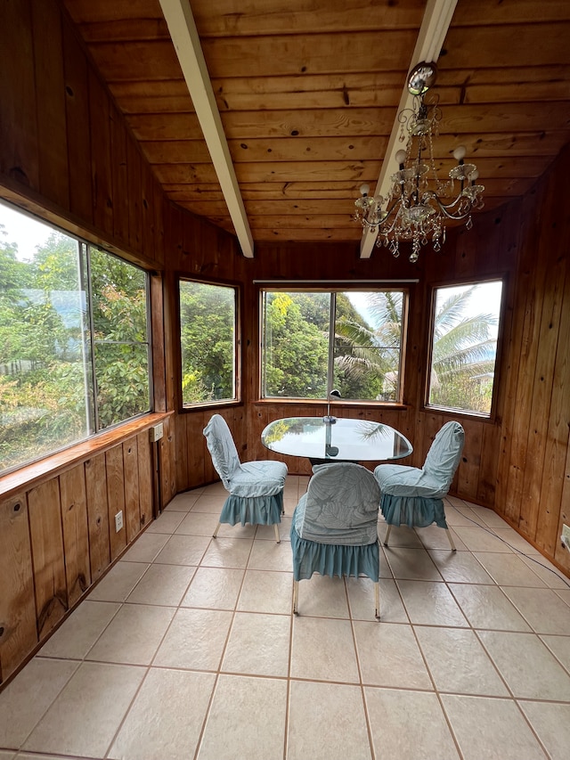 interior space with hardwood / wood-style floors, vaulted ceiling, wooden walls, and wood ceiling