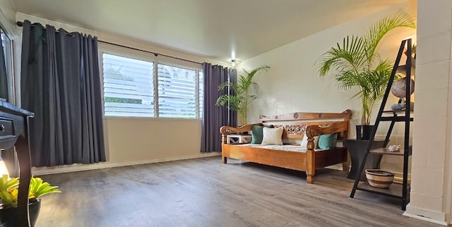 living area with hardwood / wood-style floors