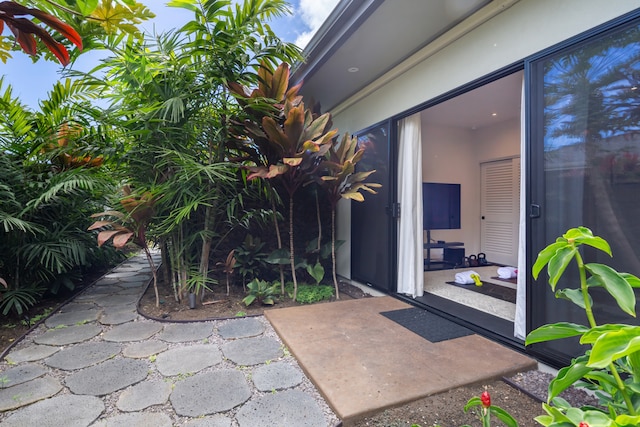 property entrance featuring a patio