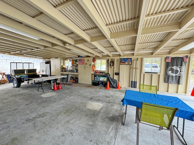 garage featuring a workshop area