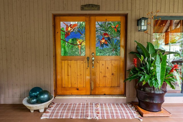 doorway to property featuring french doors