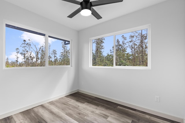 empty room with ceiling fan and hardwood / wood-style flooring