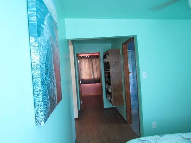 hallway featuring dark wood-type flooring