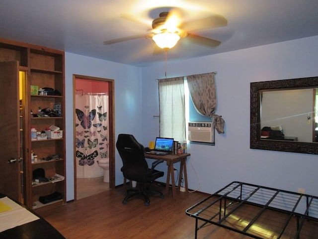 office space featuring ceiling fan and wood-type flooring