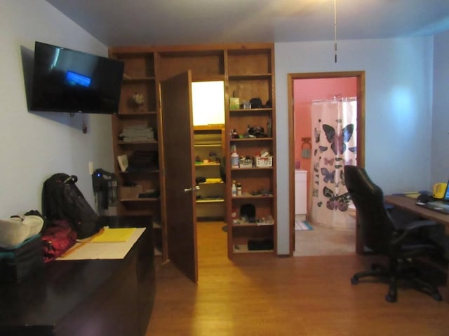 office area with light wood-type flooring