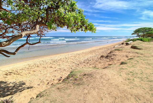 view of water feature featuring a beach view